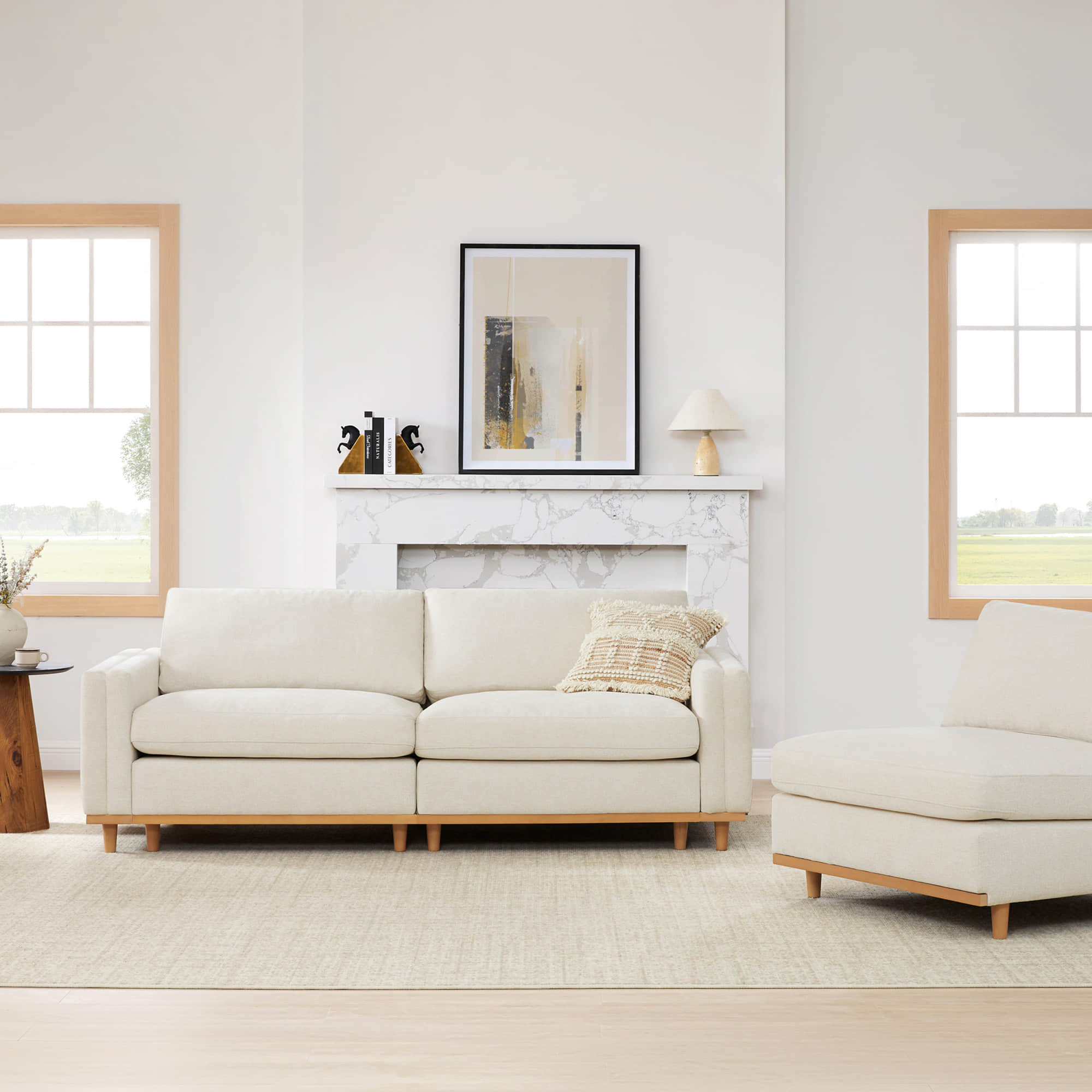 Liam 3-Piece Overstuffed Sectional Sofa with Wood Base