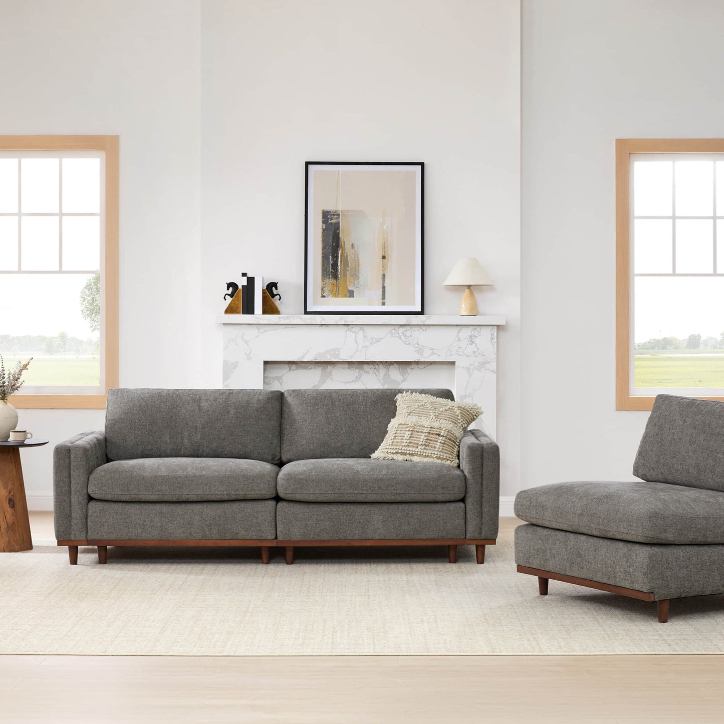 Liam 3-Piece Overstuffed Sectional Sofa with Wood Base