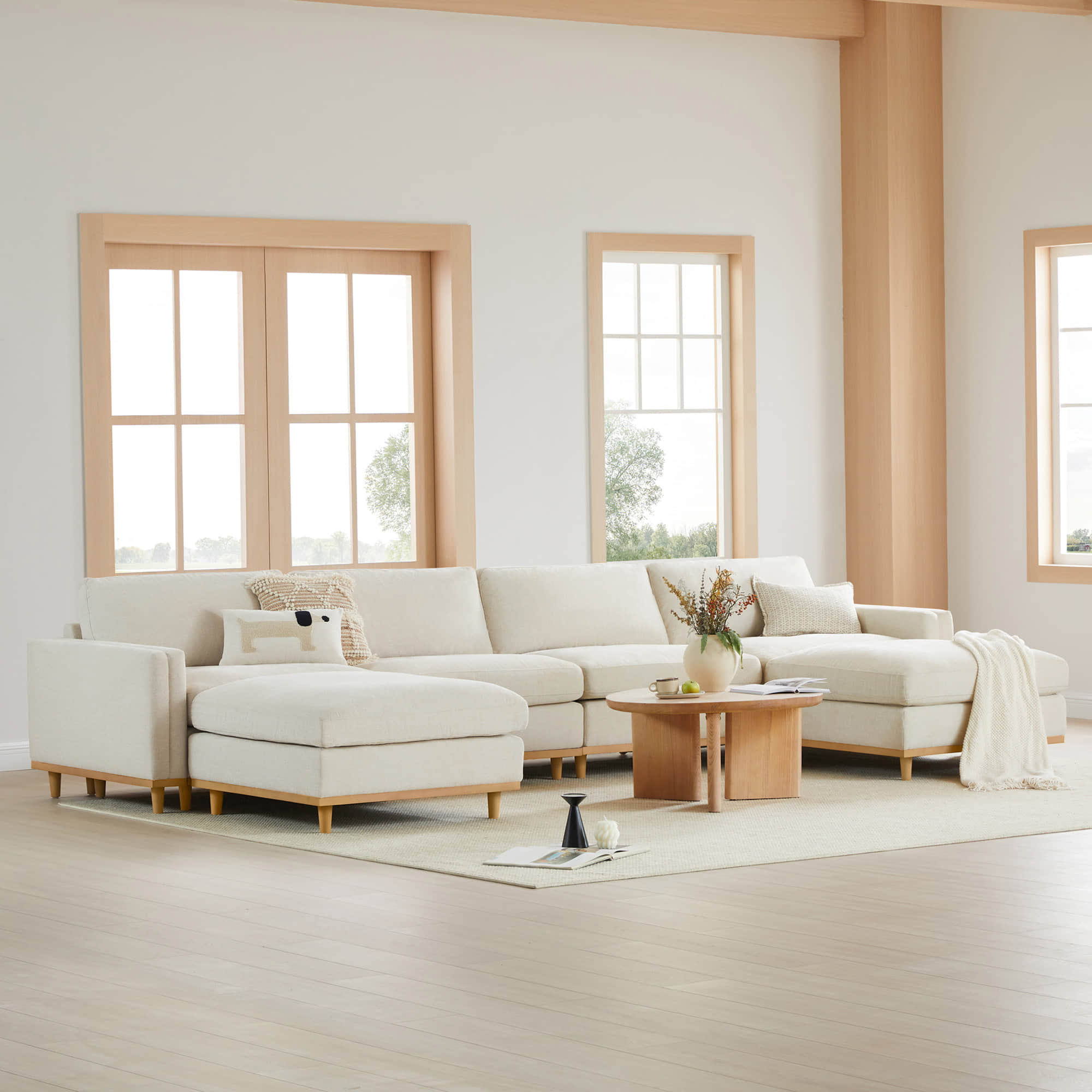 Liam 6-Piece Overstuffed Feather Sectional with Wood Base