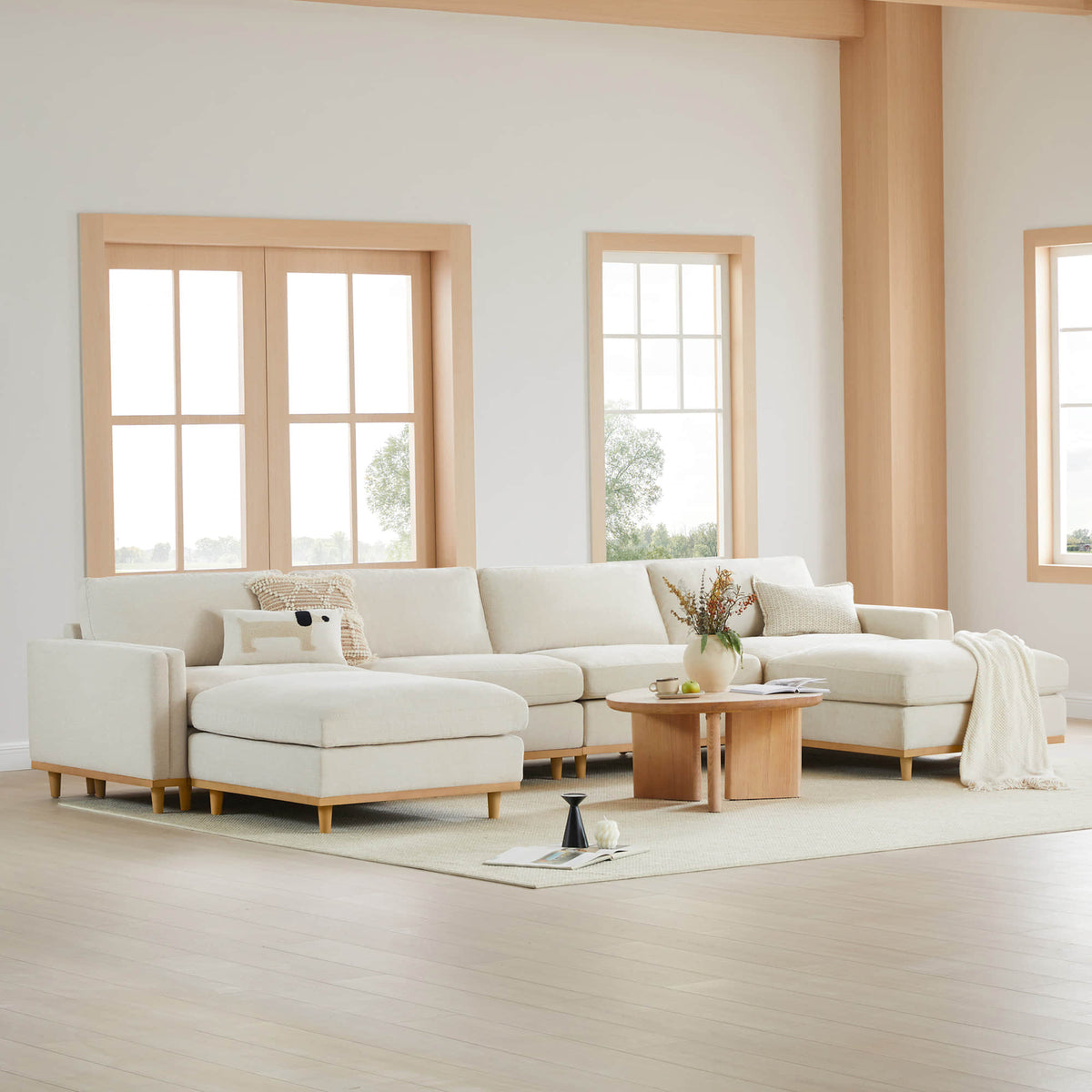 Liam 6-Piece Overstuffed Feather Sectional with Wood Base