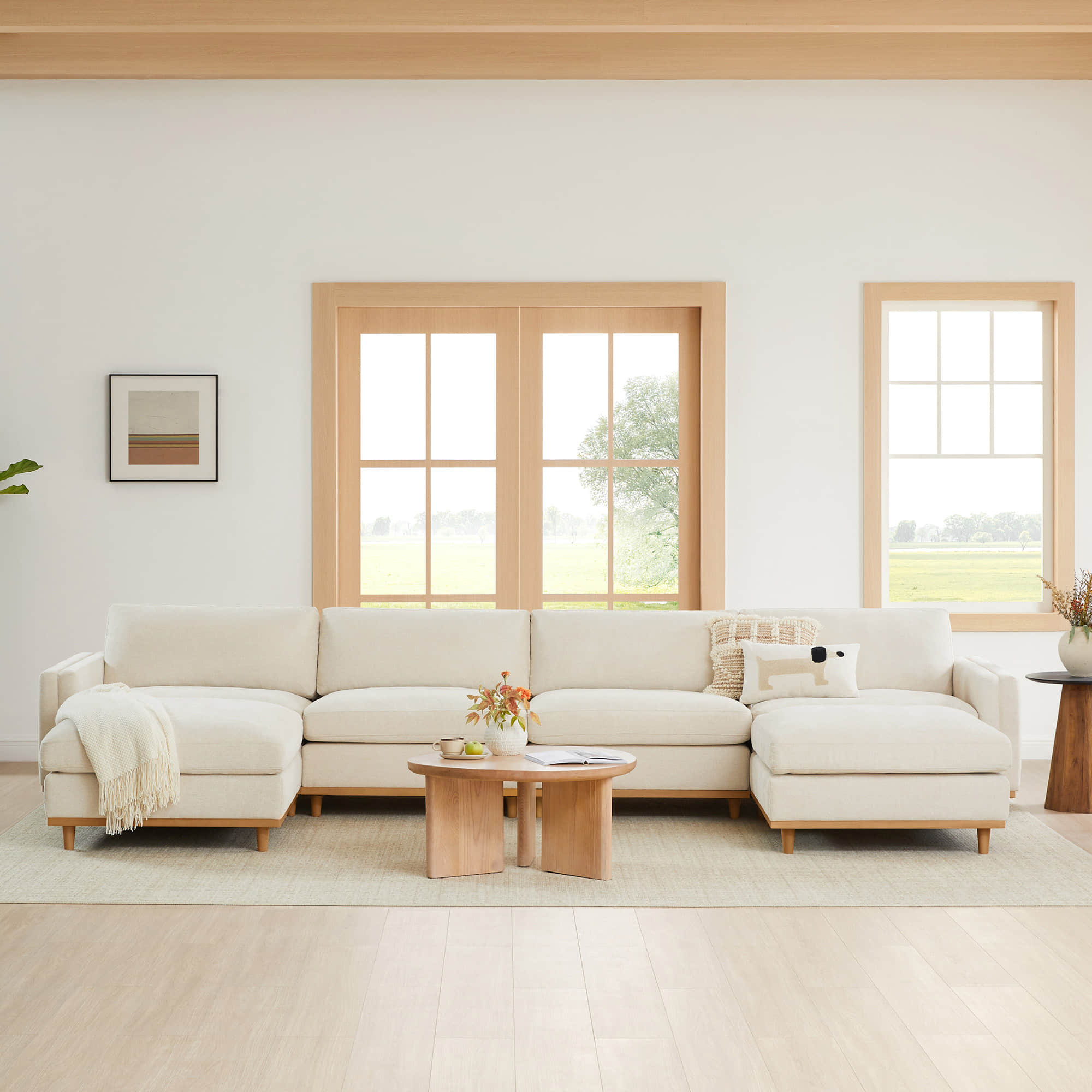 Liam 6-Piece Overstuffed Feather Sectional with Wood Base