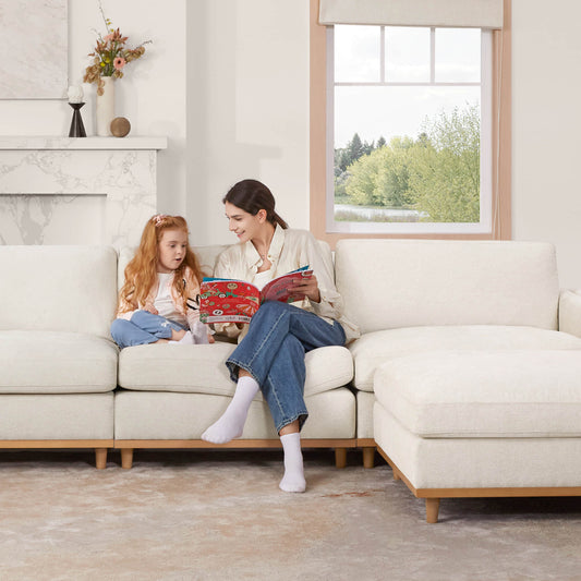 Liam 6-Piece Overstuffed Feather Sectional with Wood Base