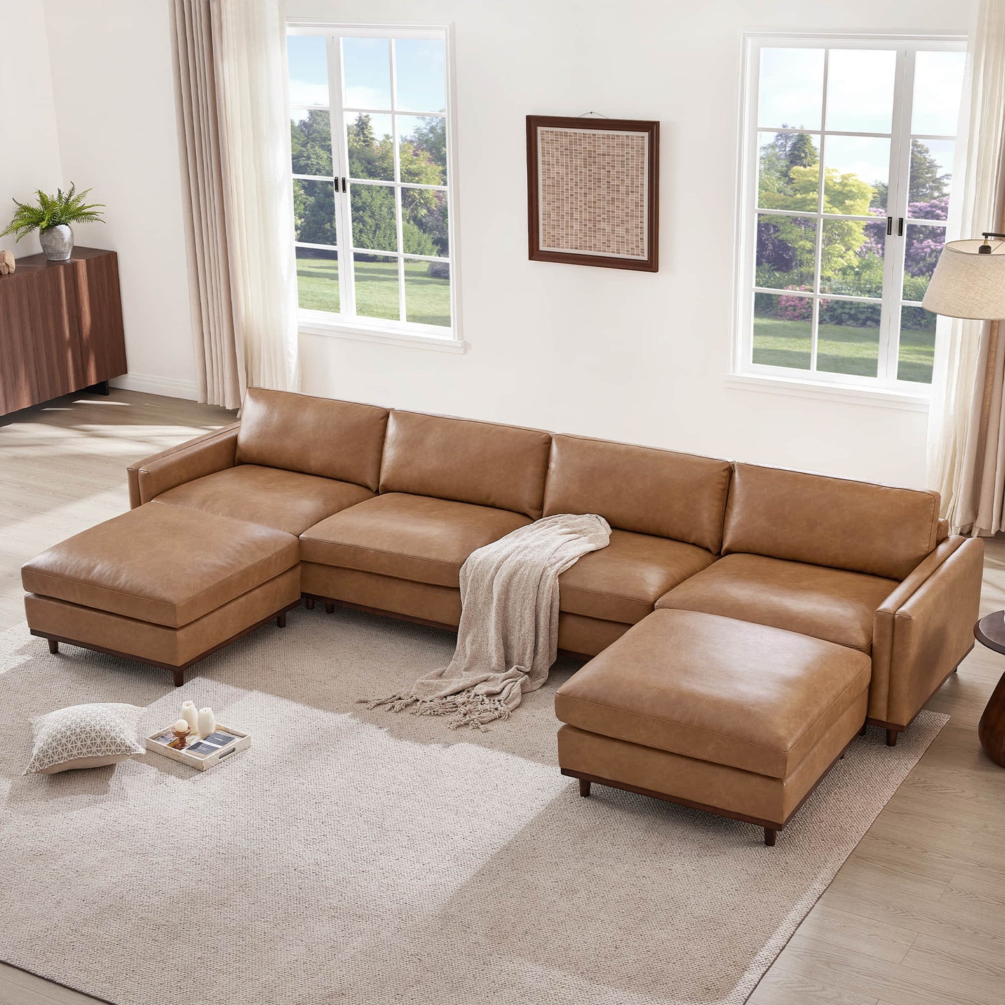 Liam 6-Piece Overstuffed Feather Sectional with Wood Base