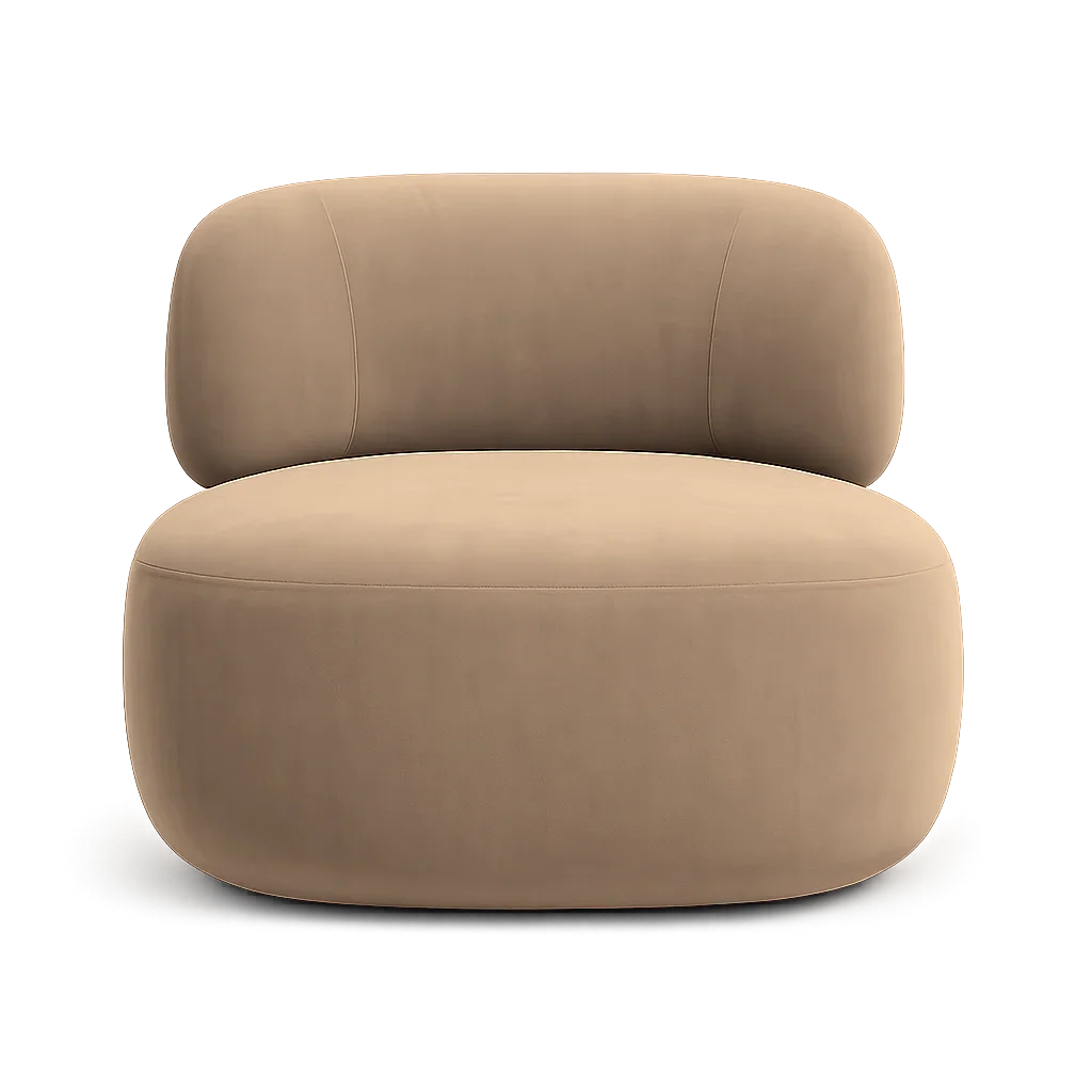 Swivel Lounge Chair in Beige Velvet with Curved Design