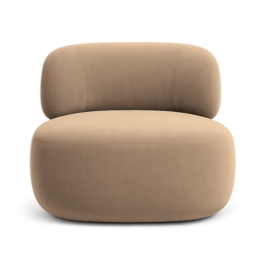 Swivel Lounge Chair in Beige Velvet with Curved Design