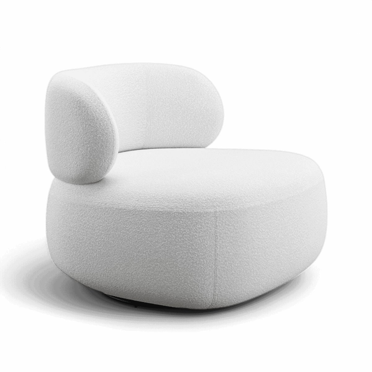 Swivel Lounge Chair in White Boucle with Curved Back