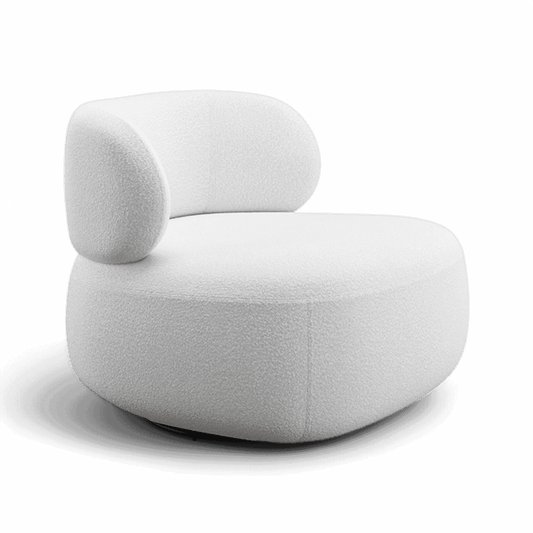 Swivel Lounge Chair in White Boucle with Curved Back