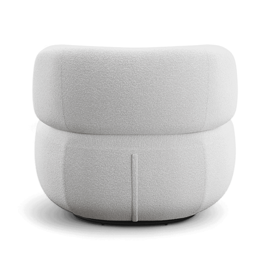 Swivel Lounge Chair in White Boucle with Curved Back