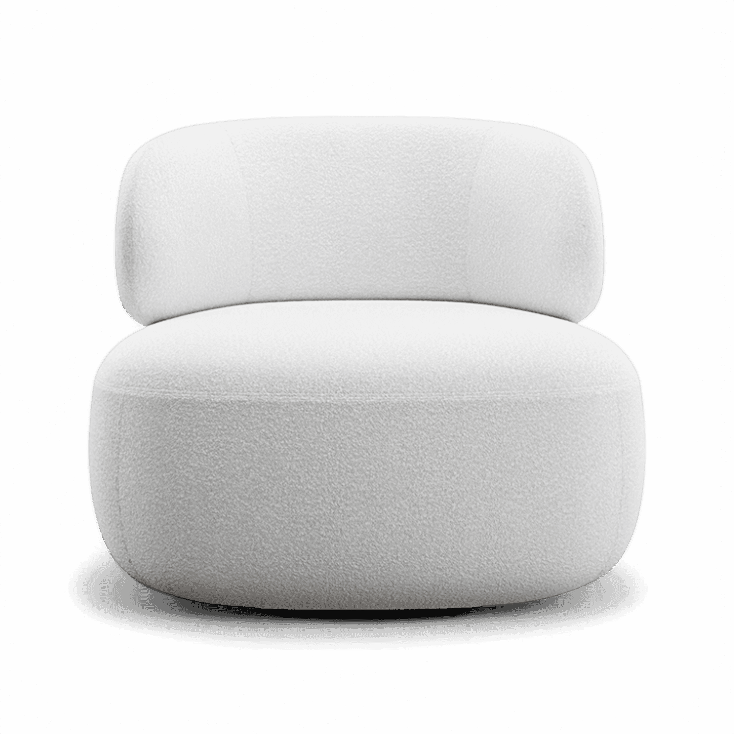 Swivel Lounge Chair in White Boucle with Curved Back