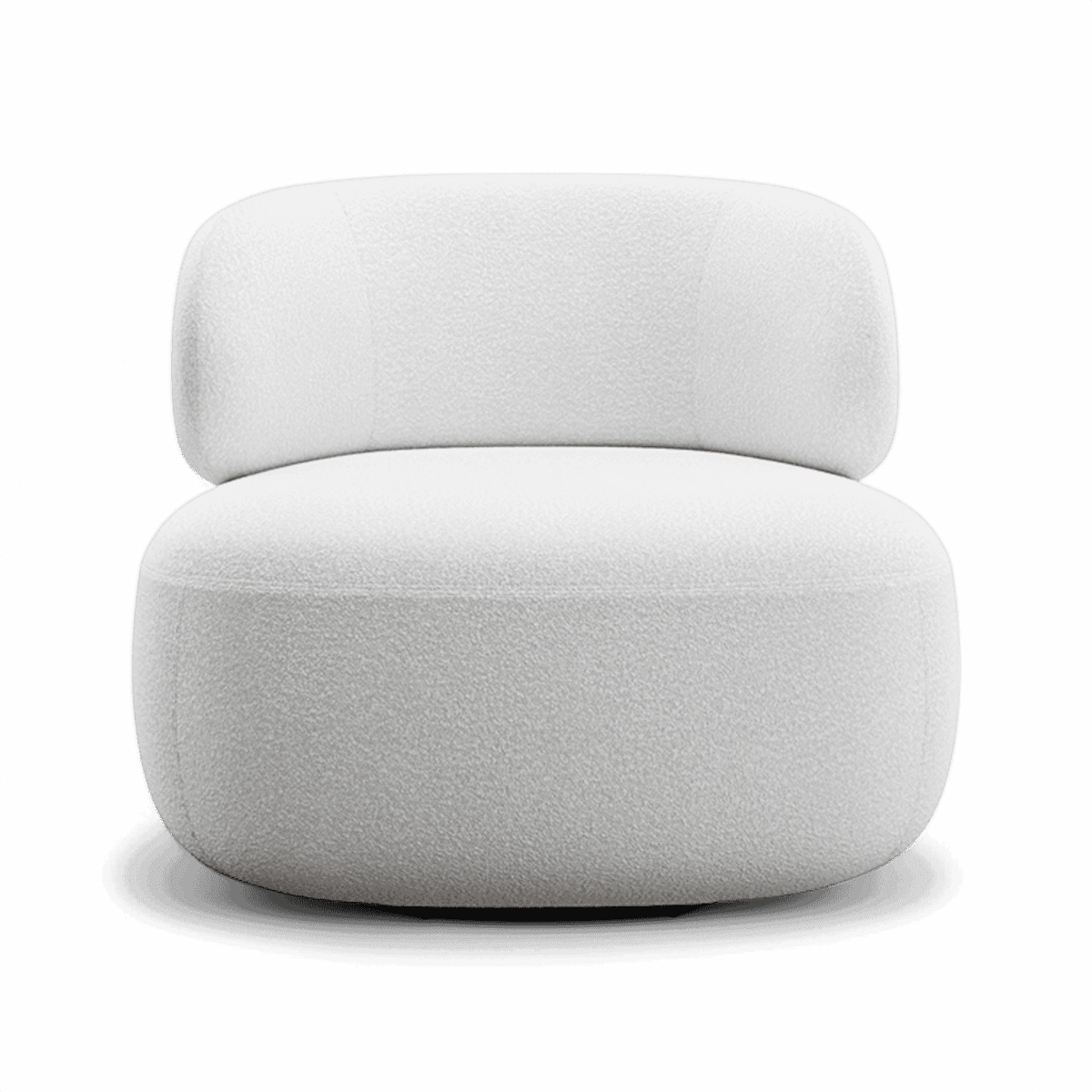 Swivel Lounge Chair in White Boucle with Curved Back