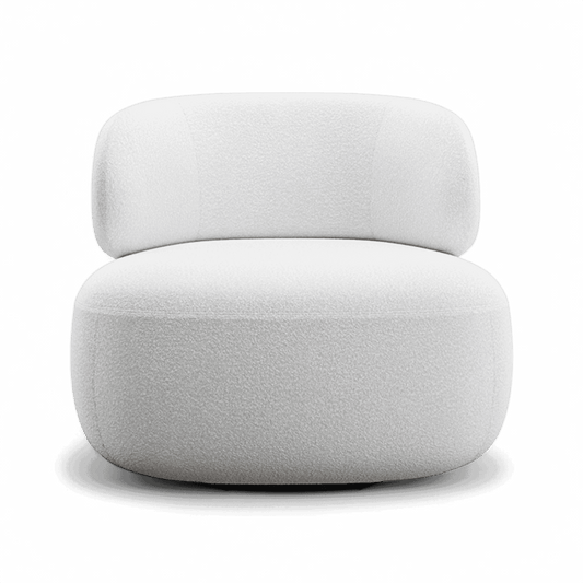 Swivel Lounge Chair in White Boucle with Curved Back