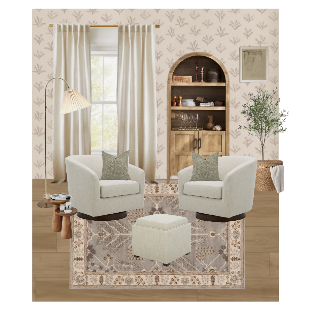 Living Room Bundle | Wren Accent Chair Set with Cube Ottoman