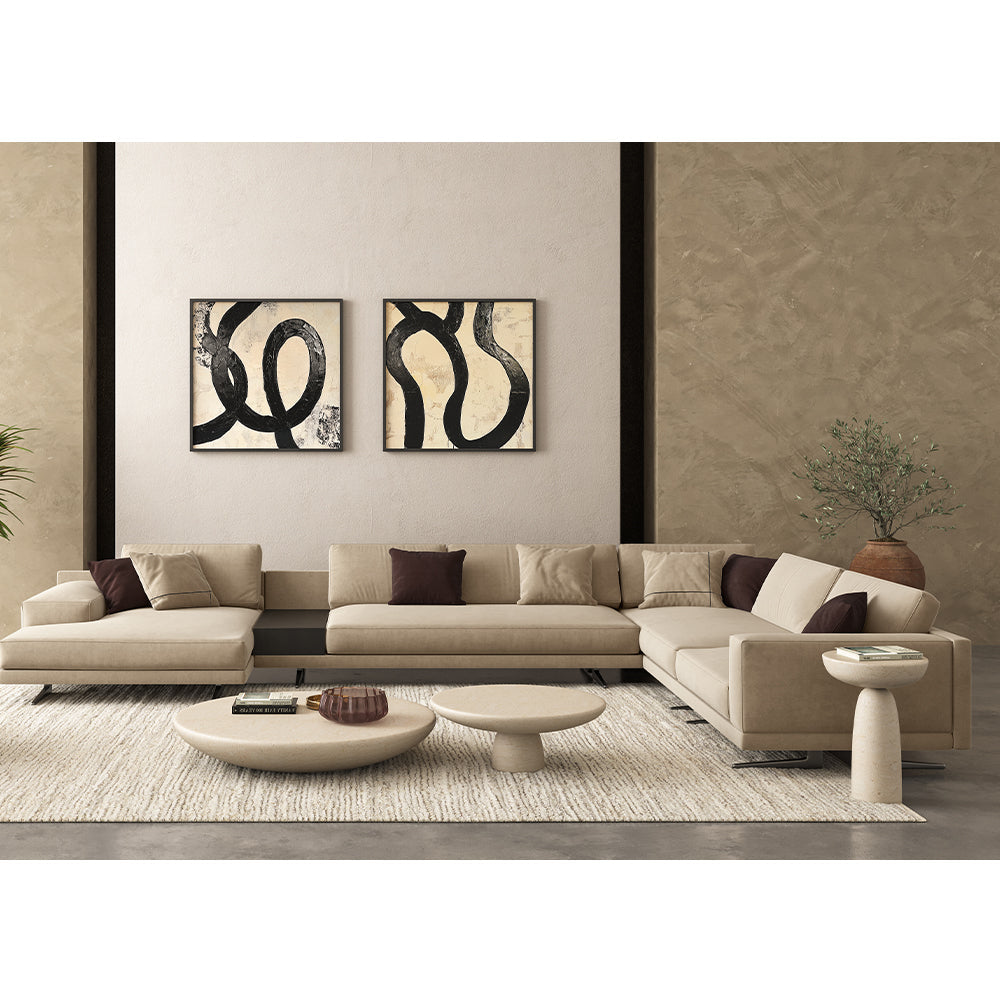 Sectional Sofa Beige Velvet with Modern Curved Design