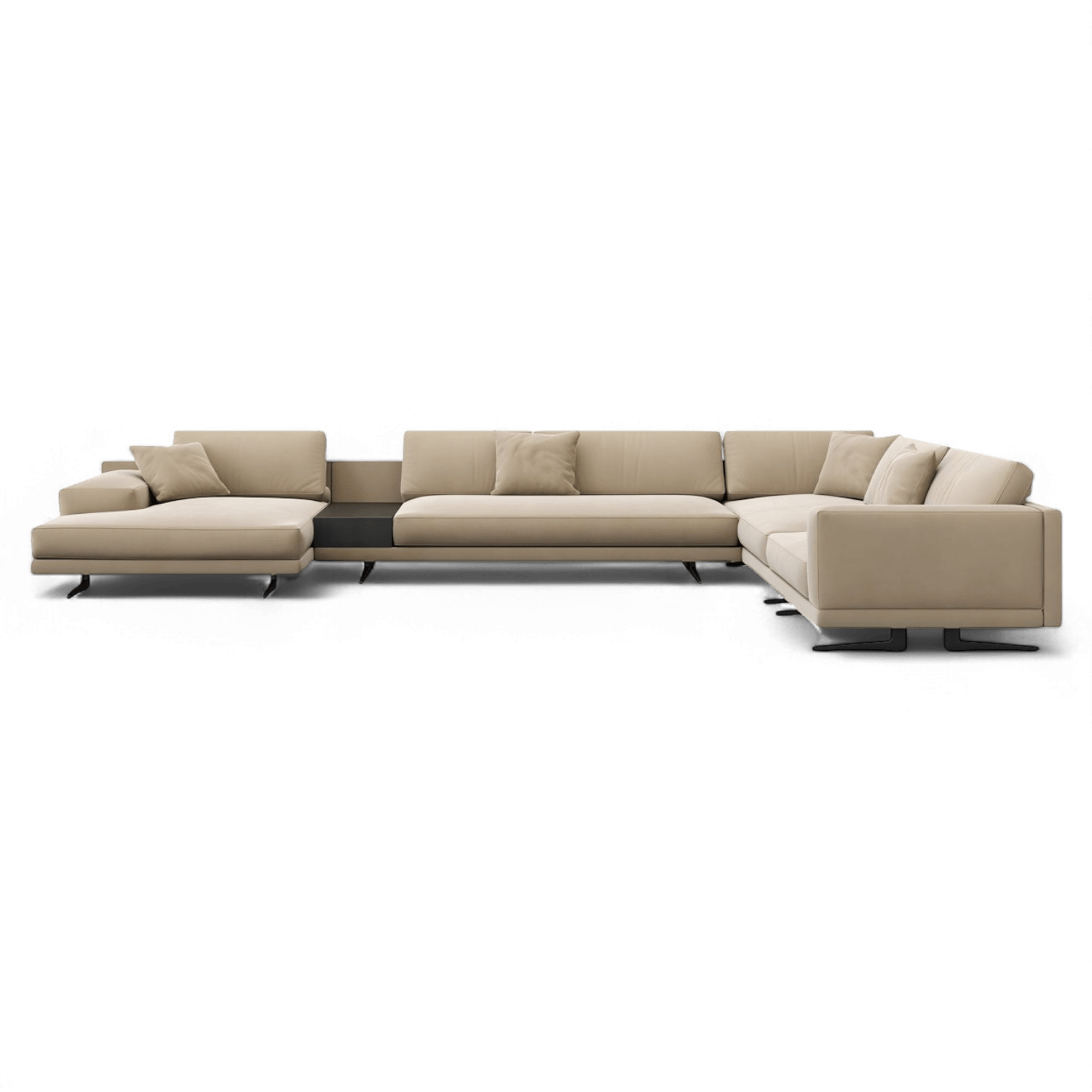 Sectional Sofa Beige Velvet with Modern Curved Design