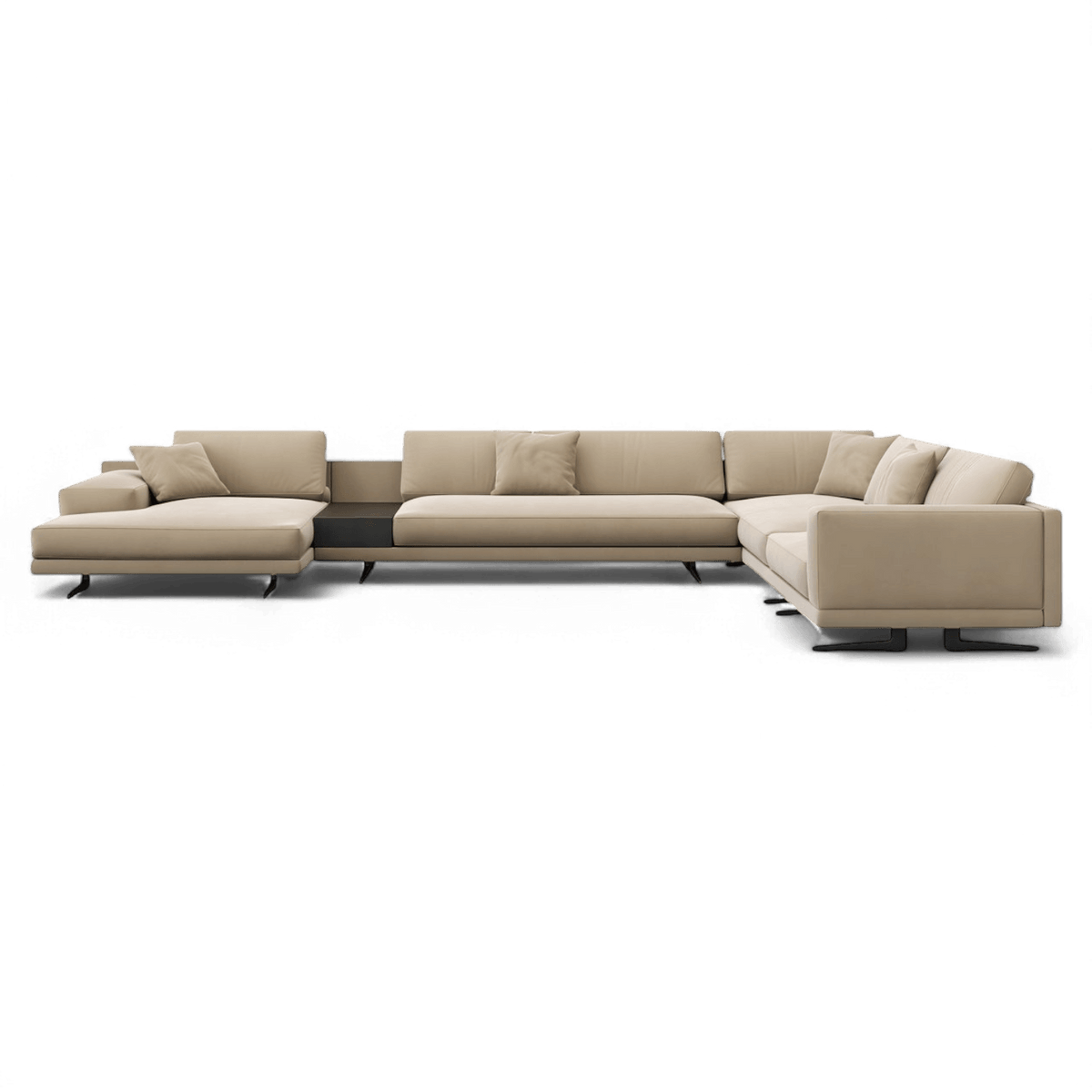 Sectional Sofa Beige Velvet with Modern Curved Design