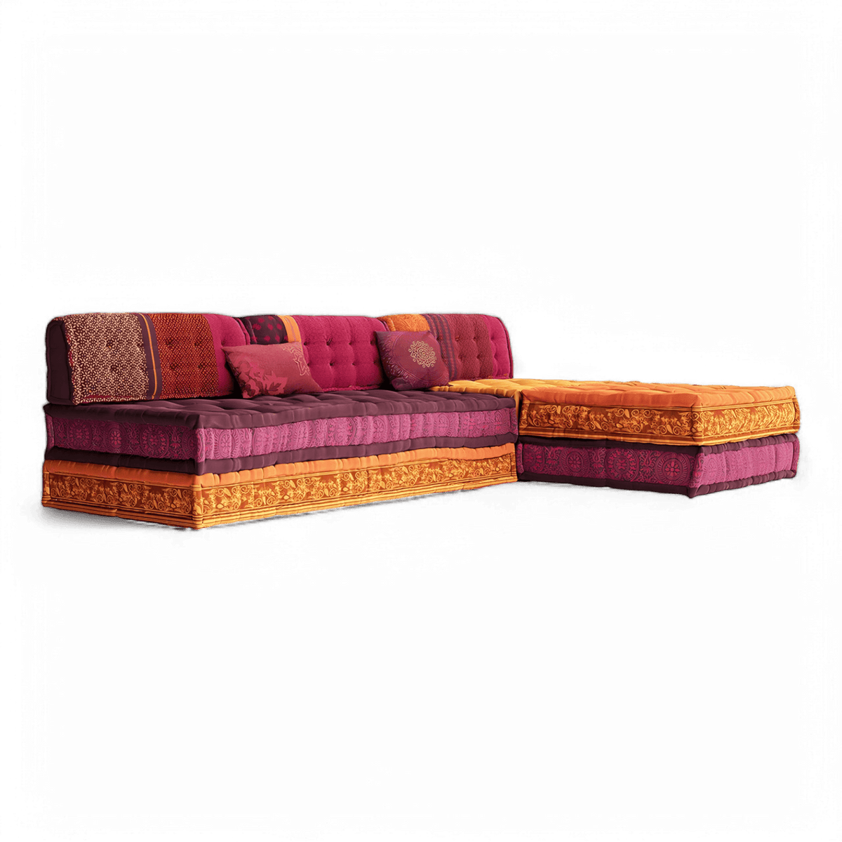 Sectional Sofa in Purple and Orange Fabric