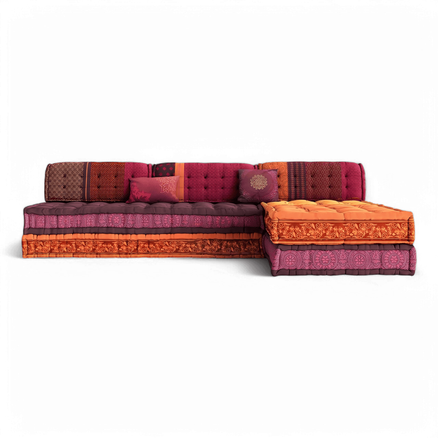 Sectional Sofa in Purple and Orange Fabric