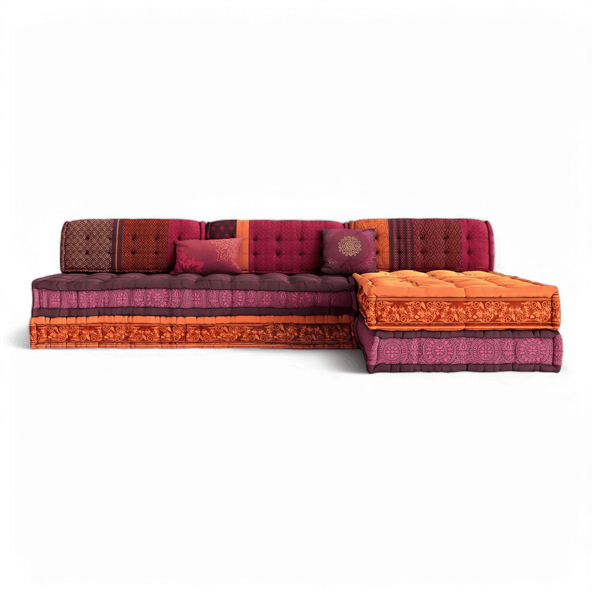 Sectional Sofa in Purple and Orange Fabric