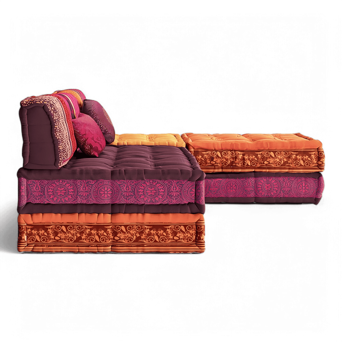 Sectional Sofa in Purple and Orange Fabric