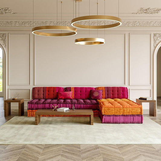 Sectional Sofa in Purple and Orange Fabric