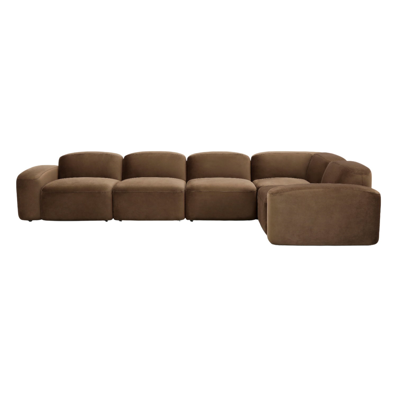 Large Modular Sofa in Brown Velvet with Deep Seating
