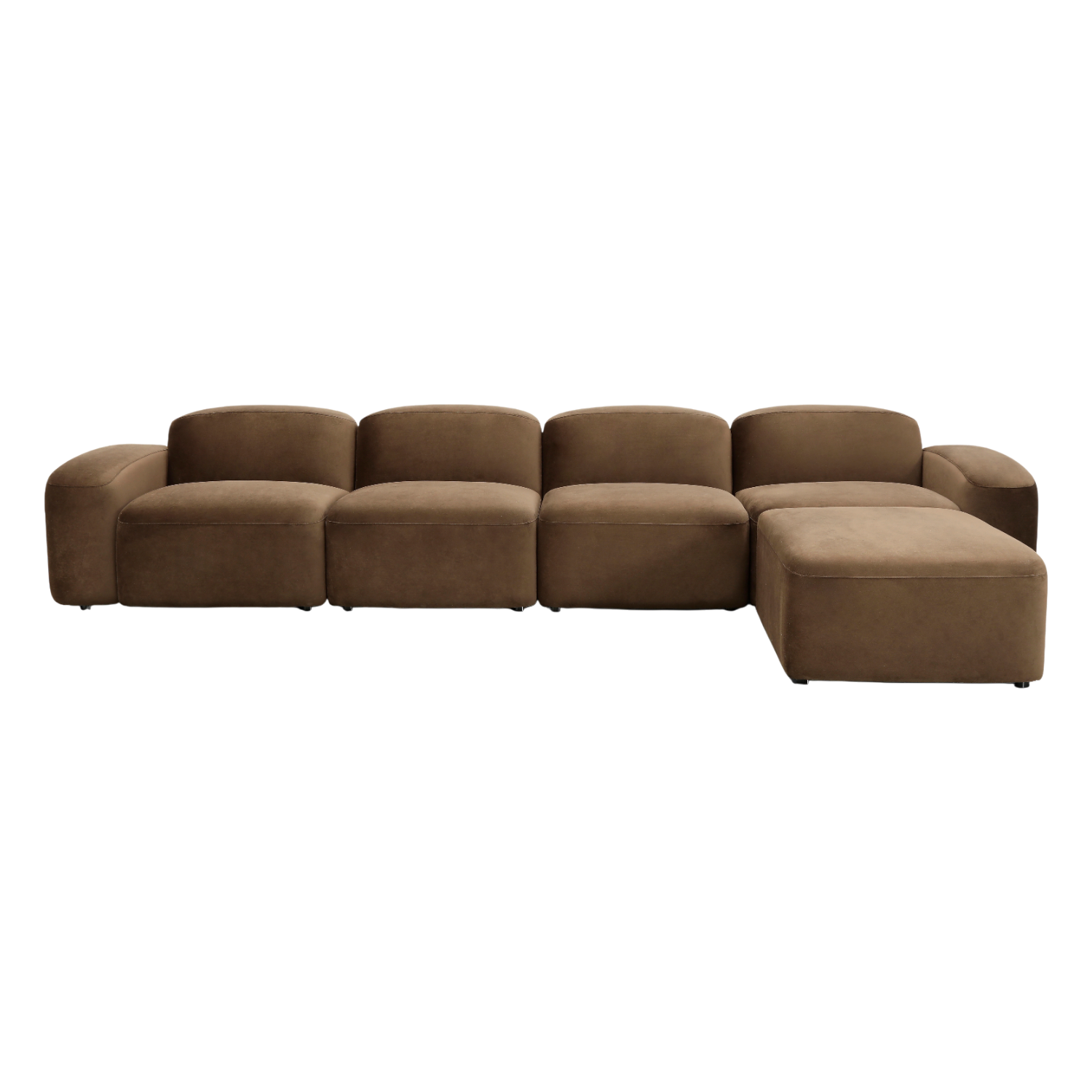Large Sectional Sofa in Brown Velvet with Curved Arms