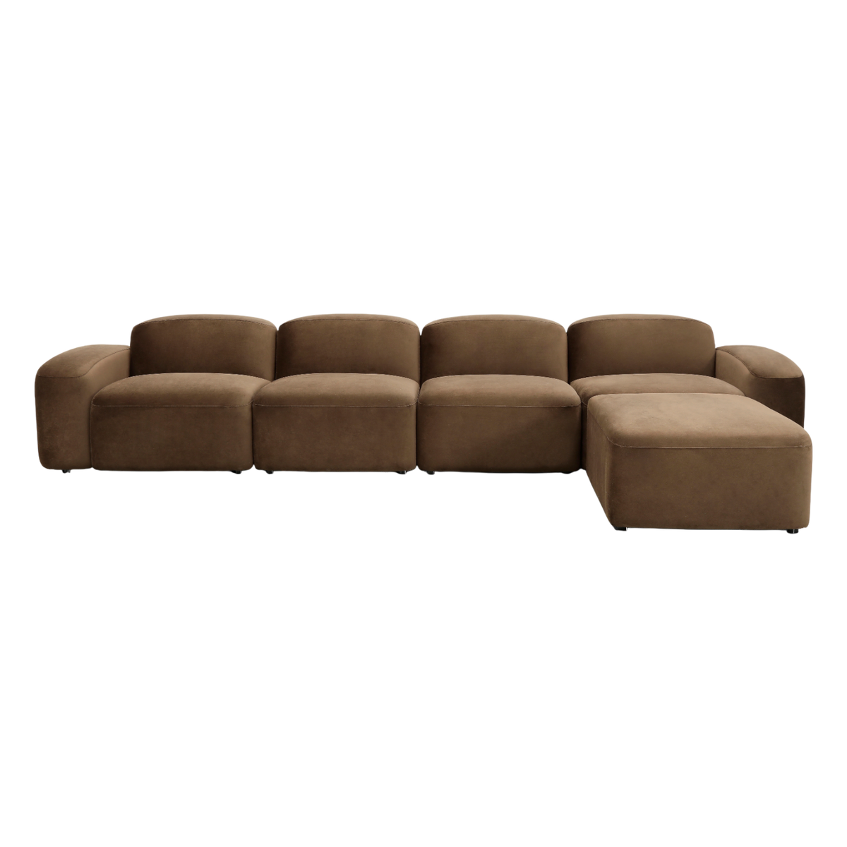 Large Sectional Sofa in Brown Velvet with Curved Arms