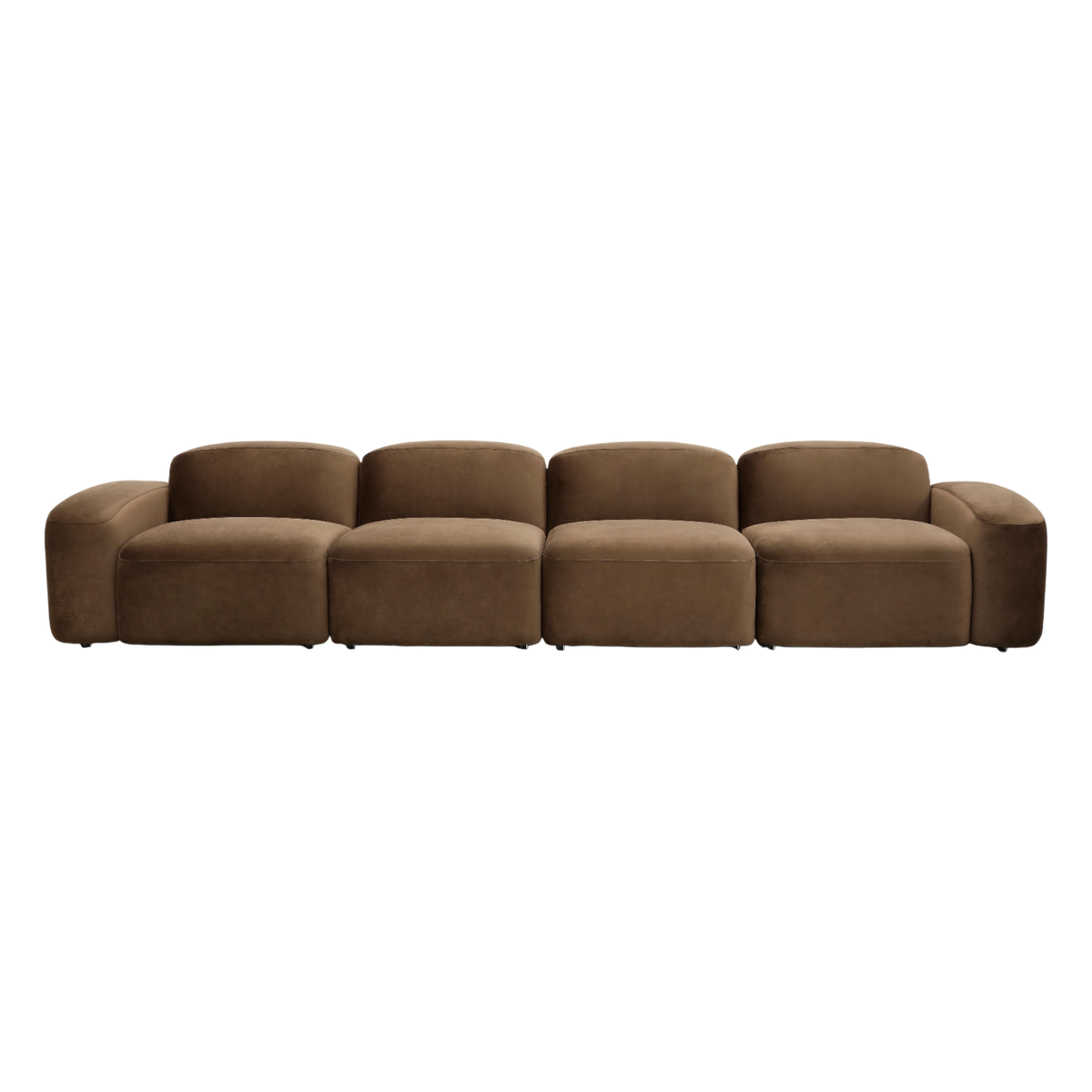 4-Piece Sofa in Brown Velvet with Deep Seating Design