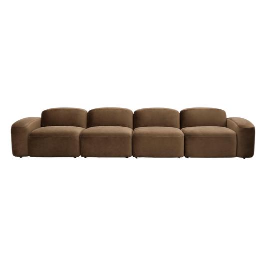 4-Piece Sofa in Brown Velvet with Deep Seating Design