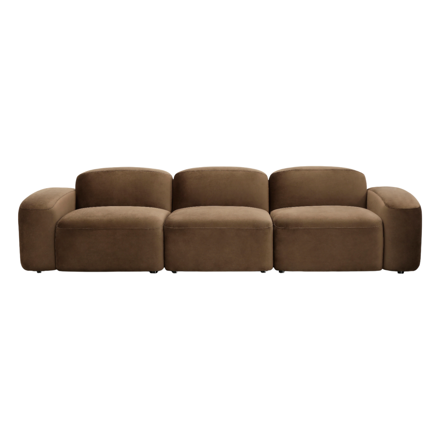 3-Piece Sofa in Brown Velvet with Curved Arms