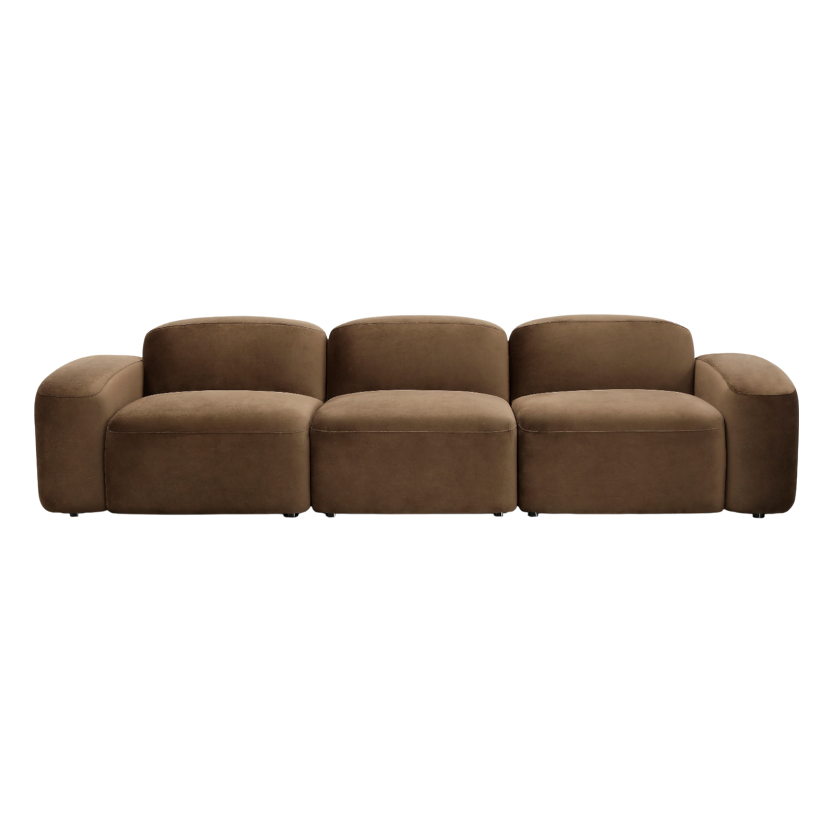 3-Piece Sofa in Brown Velvet with Curved Arms