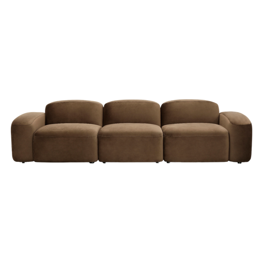 3-Piece Sofa in Brown Velvet with Curved Arms