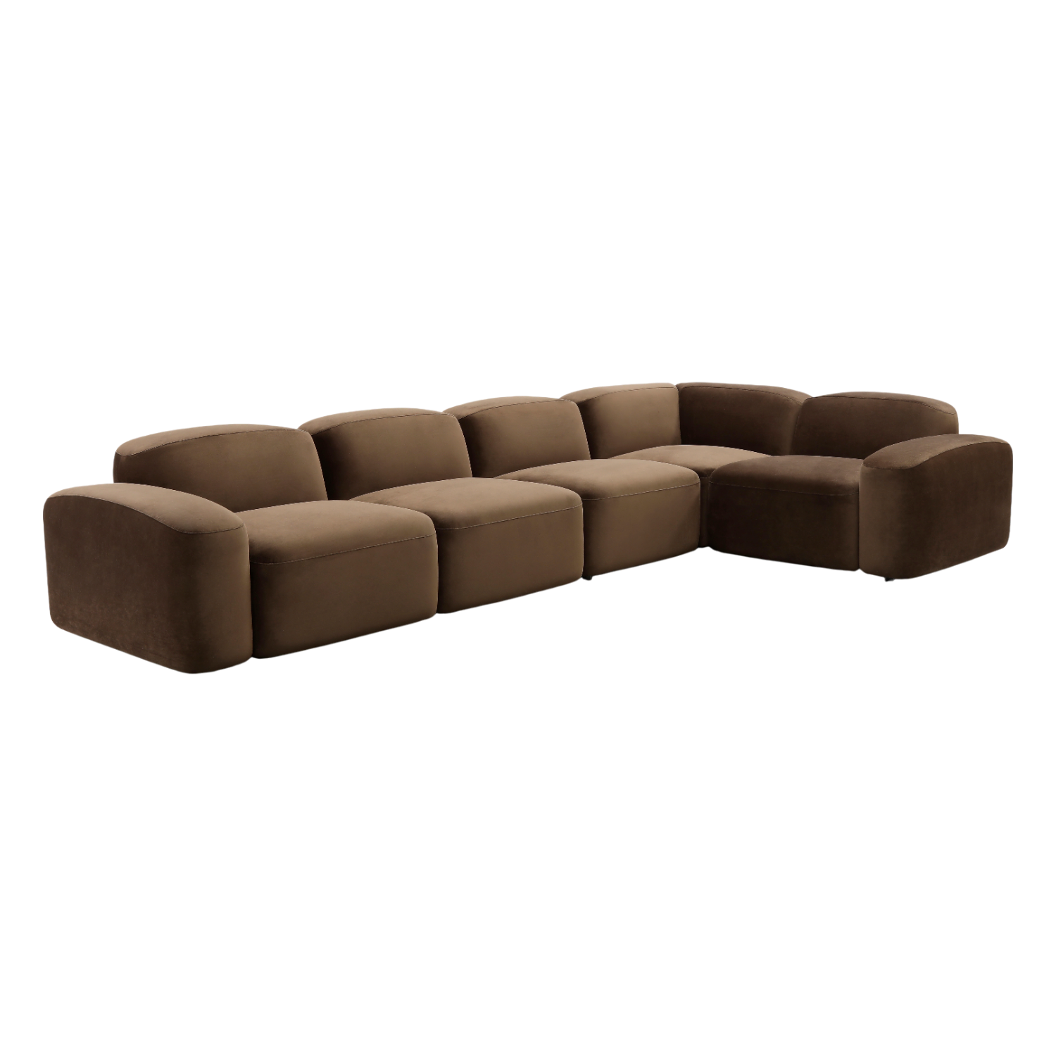 Large Modular Sofa in Brown Velvet with Deep Seating