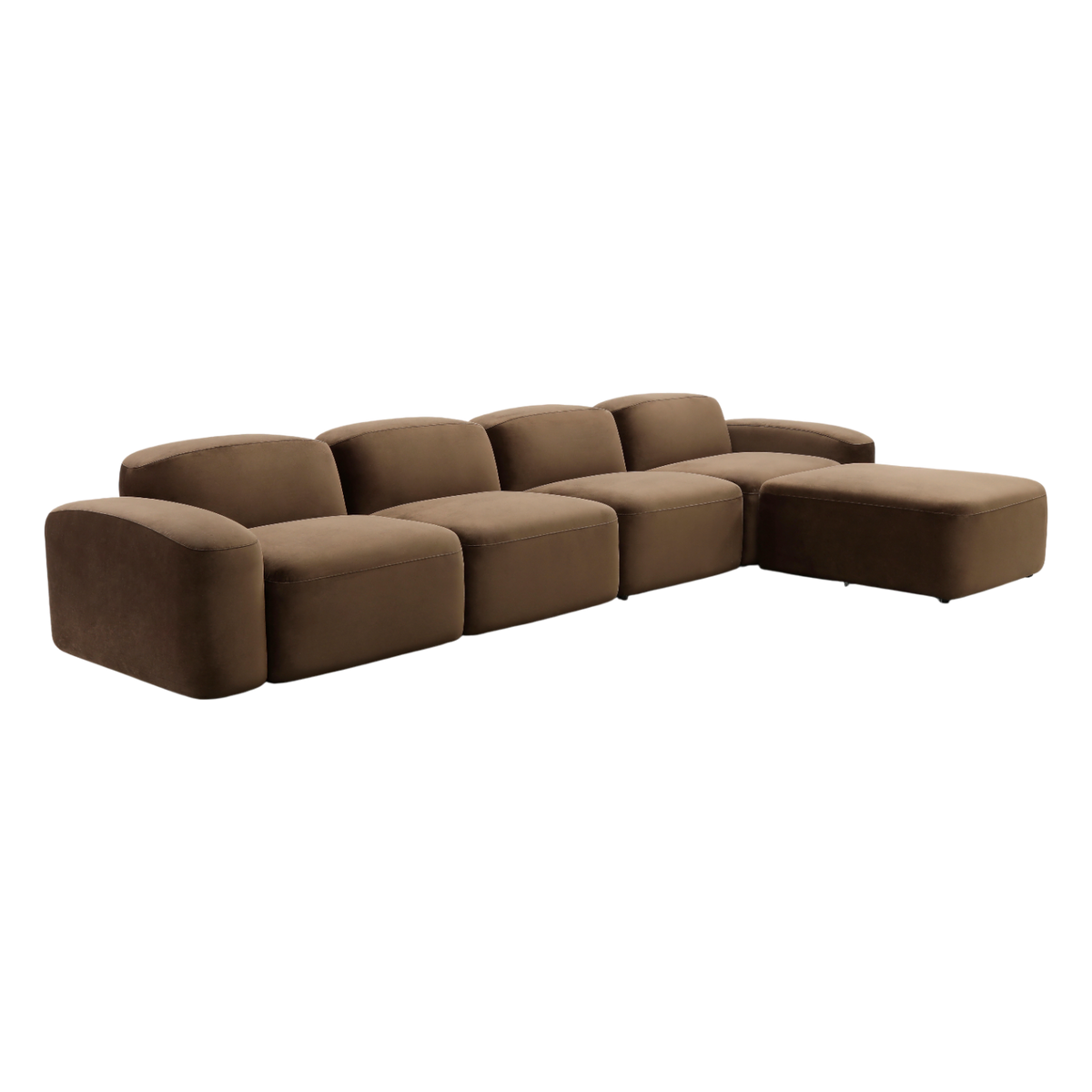 Large Sectional Sofa in Brown Velvet with Curved Arms