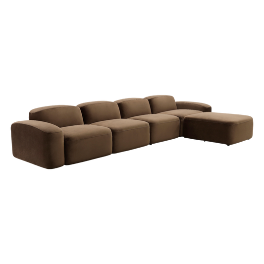 Large Sectional Sofa in Brown Velvet with Curved Arms