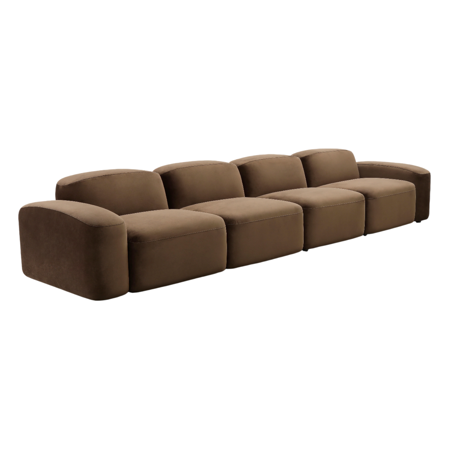 4-Piece Sofa in Brown Velvet with Deep Seating Design