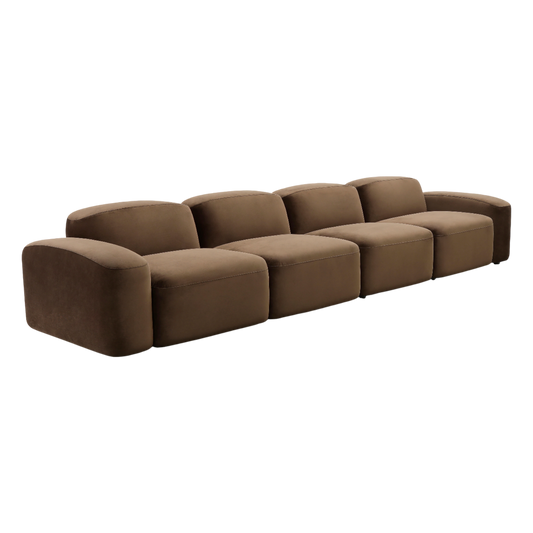 4-Piece Sofa in Brown Velvet with Deep Seating Design