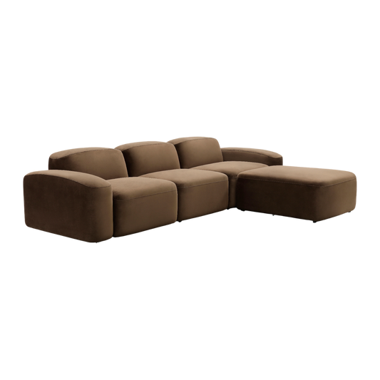 Sectional Sofa Brown Velvet with Deep Seating Design
