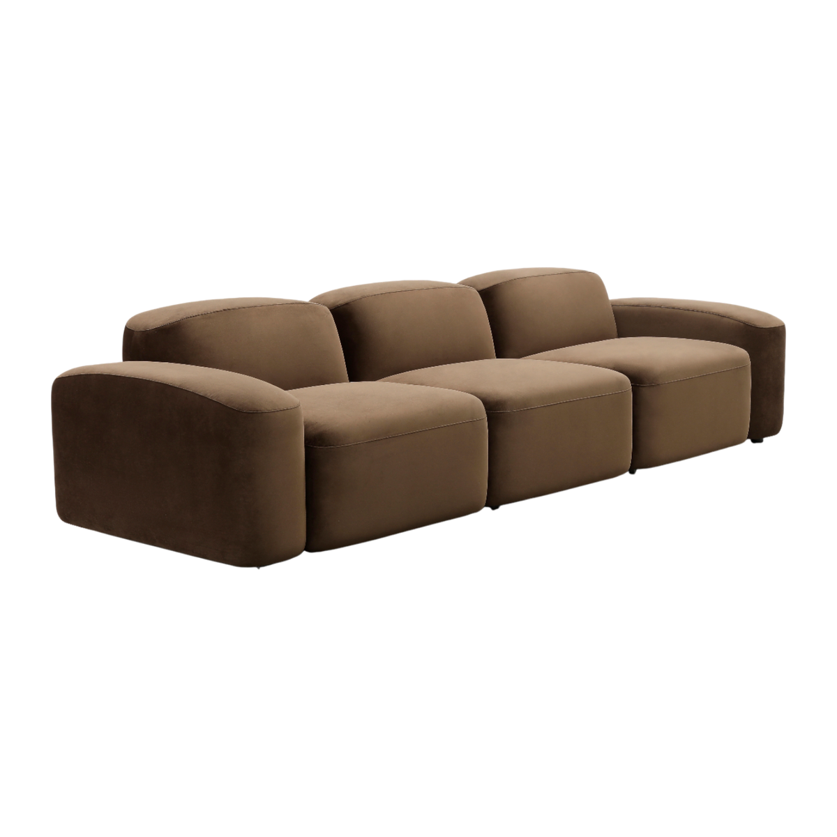 3-Piece Sofa in Brown Velvet with Curved Arms