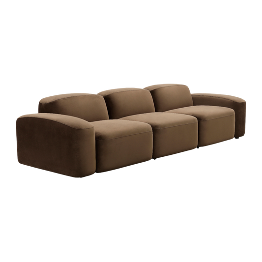3-Piece Sofa in Brown Velvet with Curved Arms