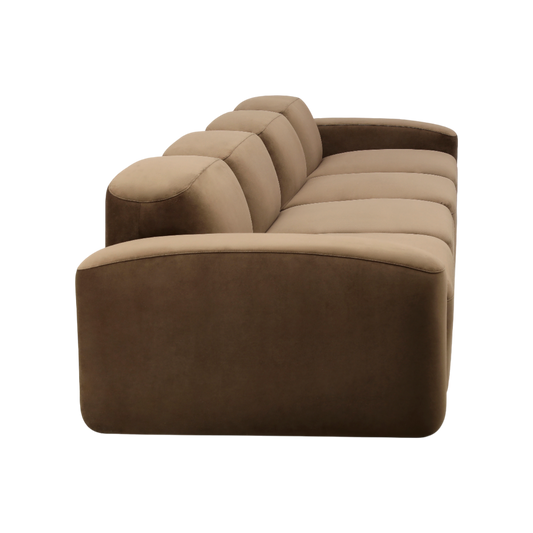 4-Piece Sofa in Brown Velvet with Deep Seating Design
