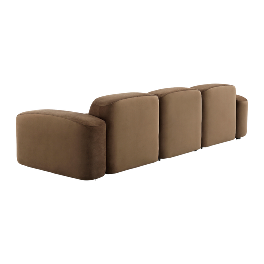3-Piece Sofa in Brown Velvet with Curved Arms