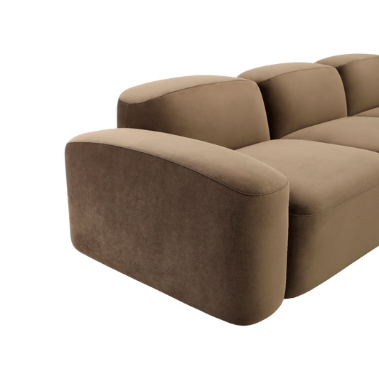 4-Piece Sofa in Brown Velvet with Deep Seating Design