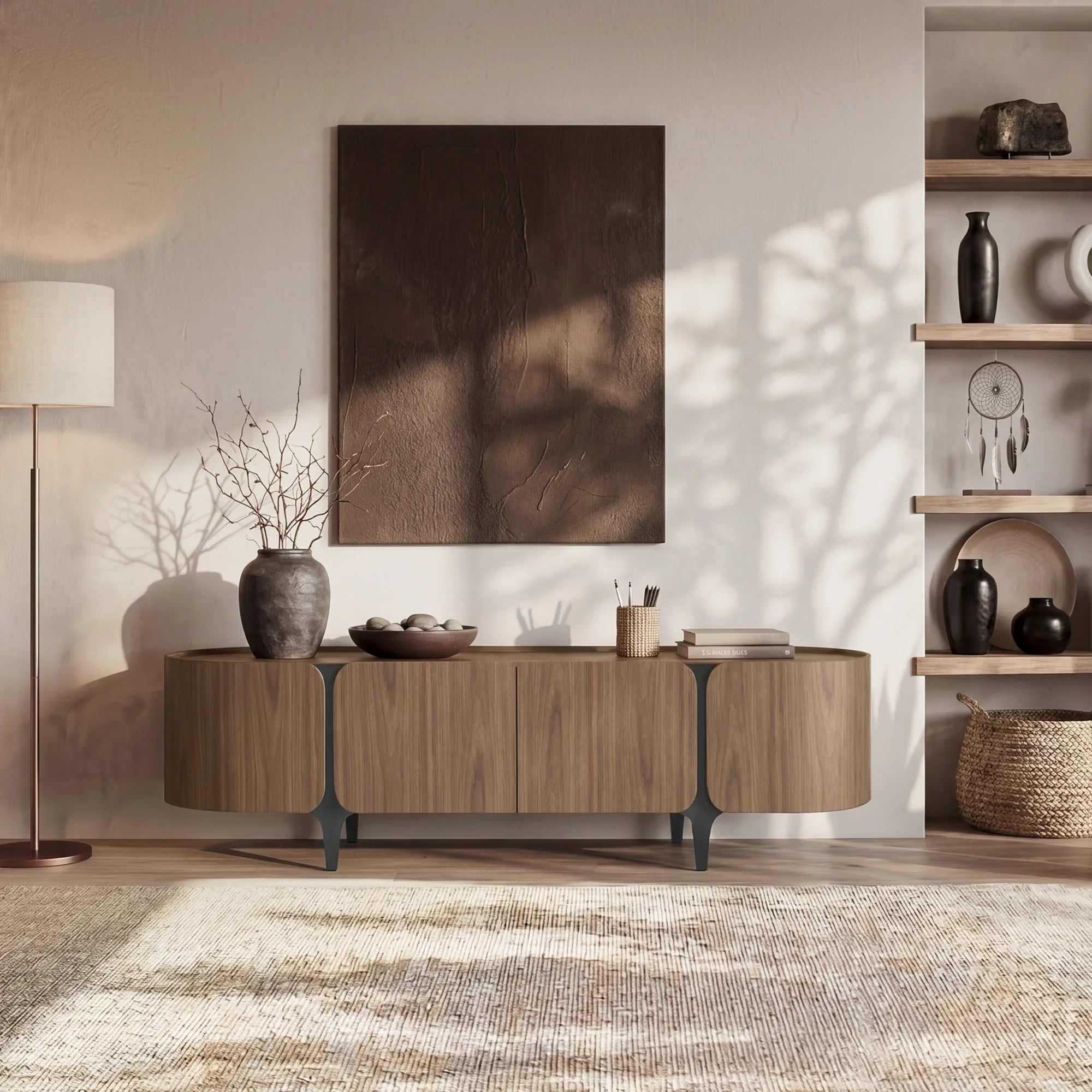 Media Console in Walnut Finish with Sleek Lines