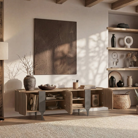 Media Console in Walnut Finish with Sleek Lines