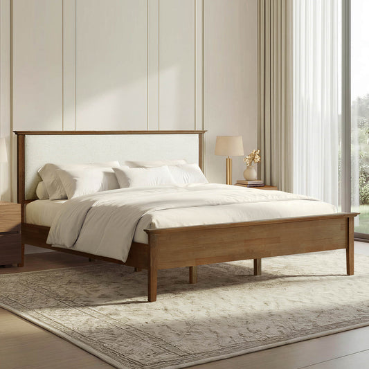 Mid-Century Boucle Platform Bed with Curved Headboard
