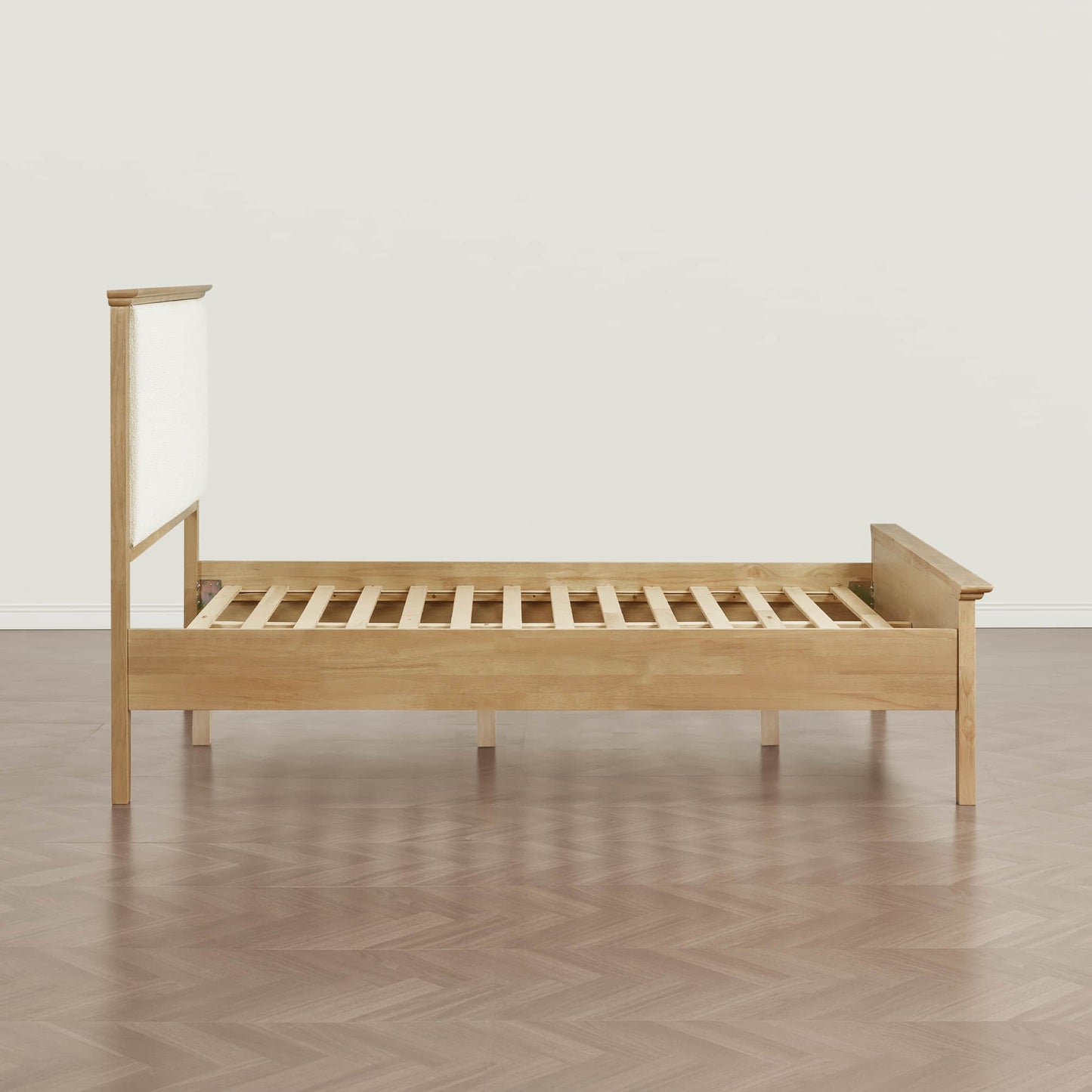 Mid-Century Boucle Platform Bed with Curved Headboard
