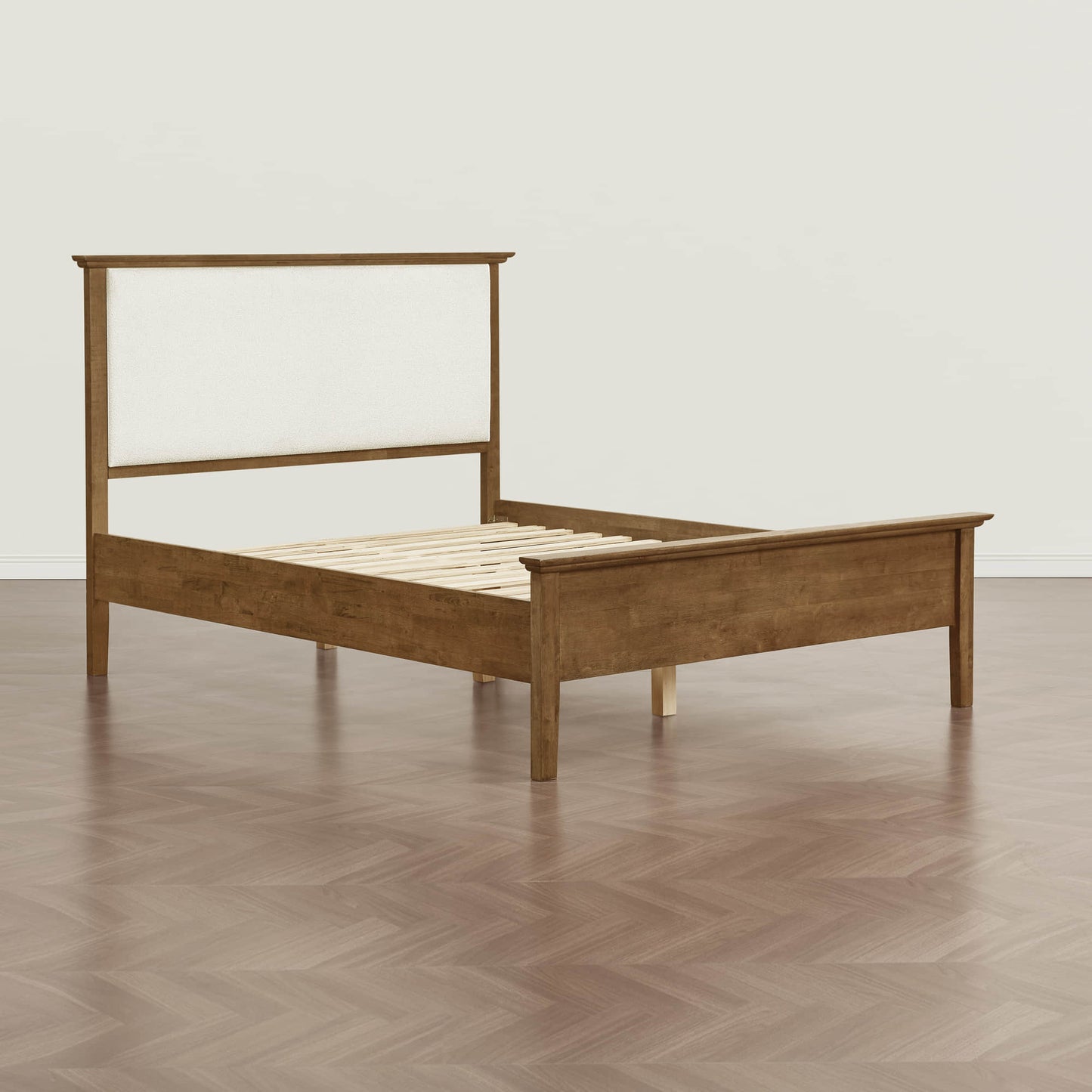 Mid-Century Boucle Platform Bed with Curved Headboard