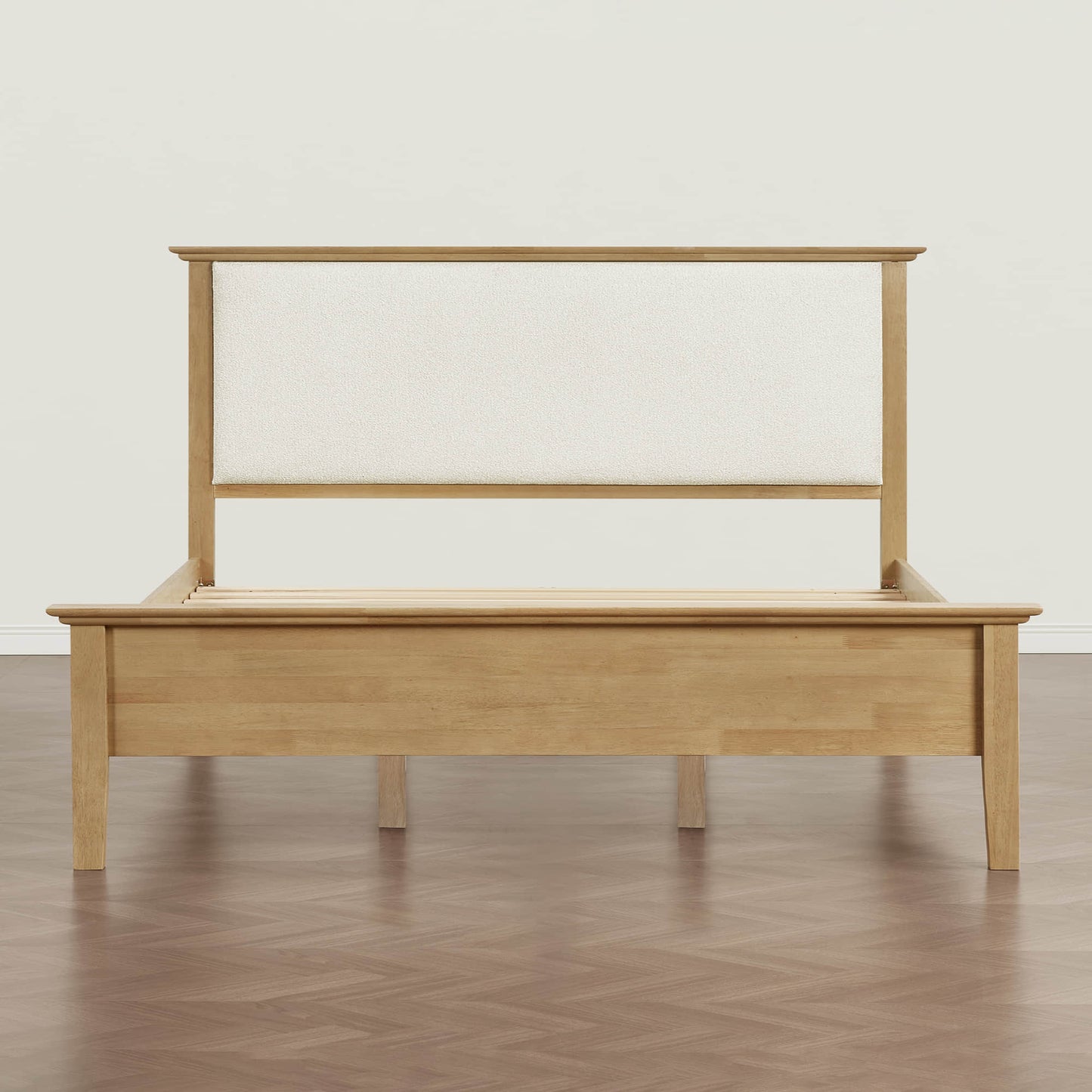 Mid-Century Boucle Platform Bed with Curved Headboard