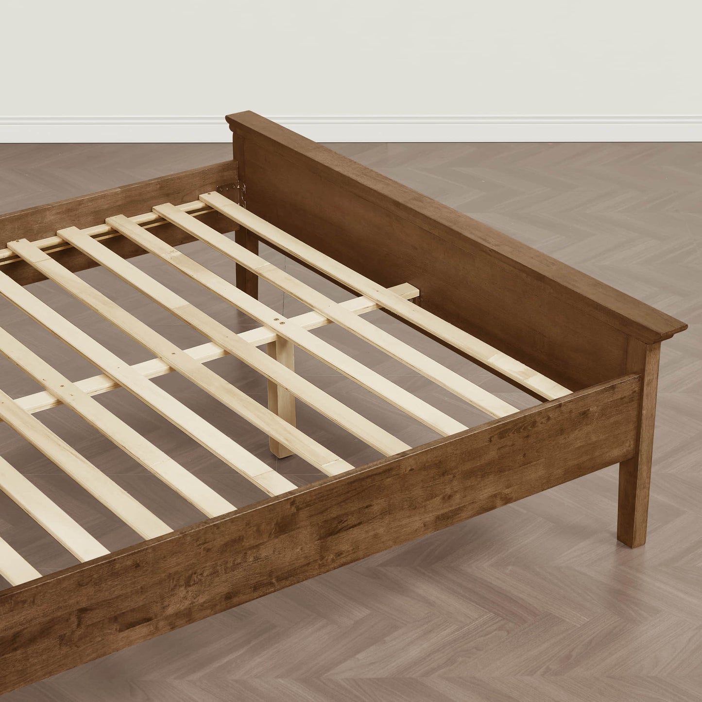 Mid-Century Boucle Platform Bed with Curved Headboard